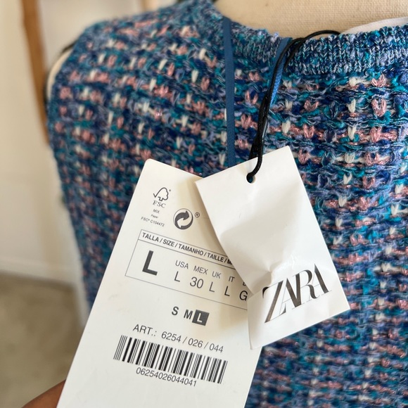 Zara Blue & Pink Sleeveless Embellished Tweed Top - Picture 6 of 10